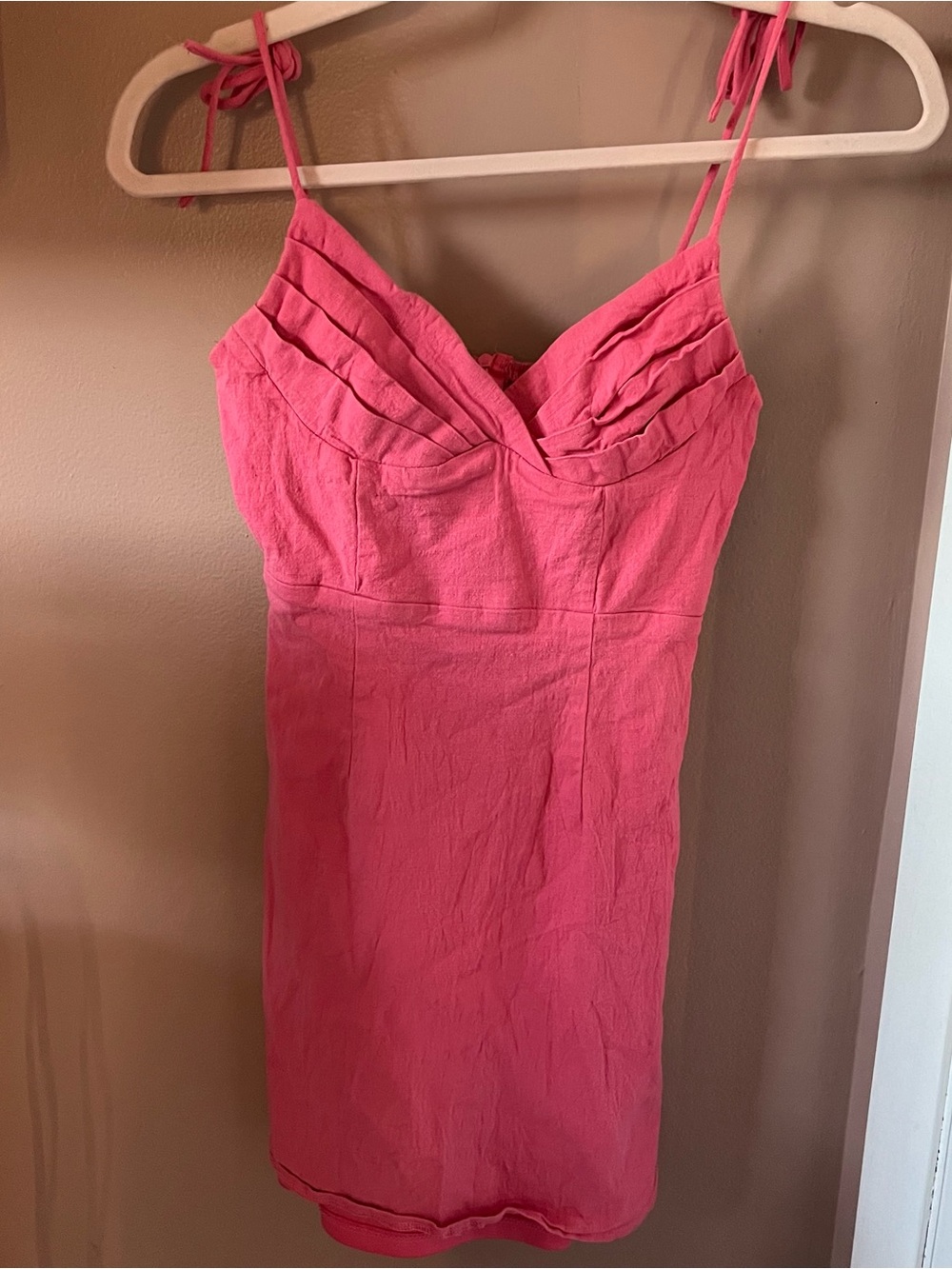 Hello Molly Pink Tie Strap Cotton Blend Mini Dress